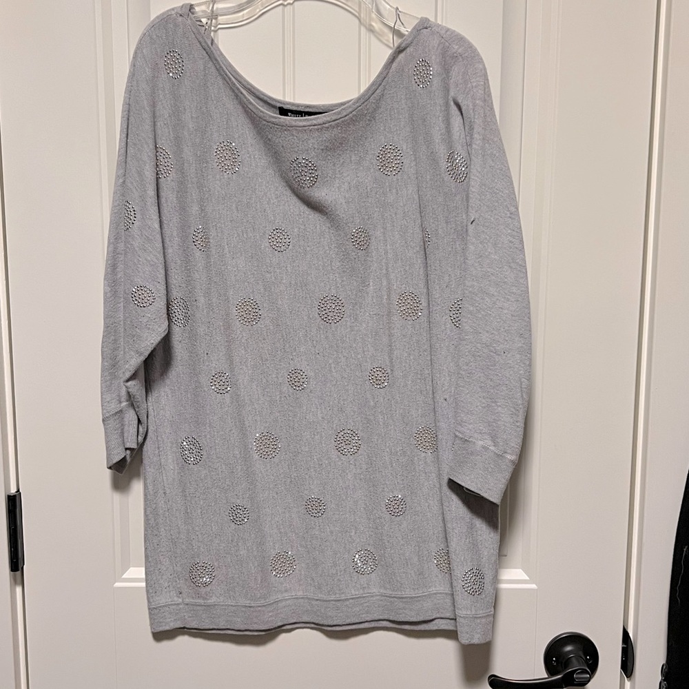White House Black Market Gray Beaded Scoop Neck Sweater Size M